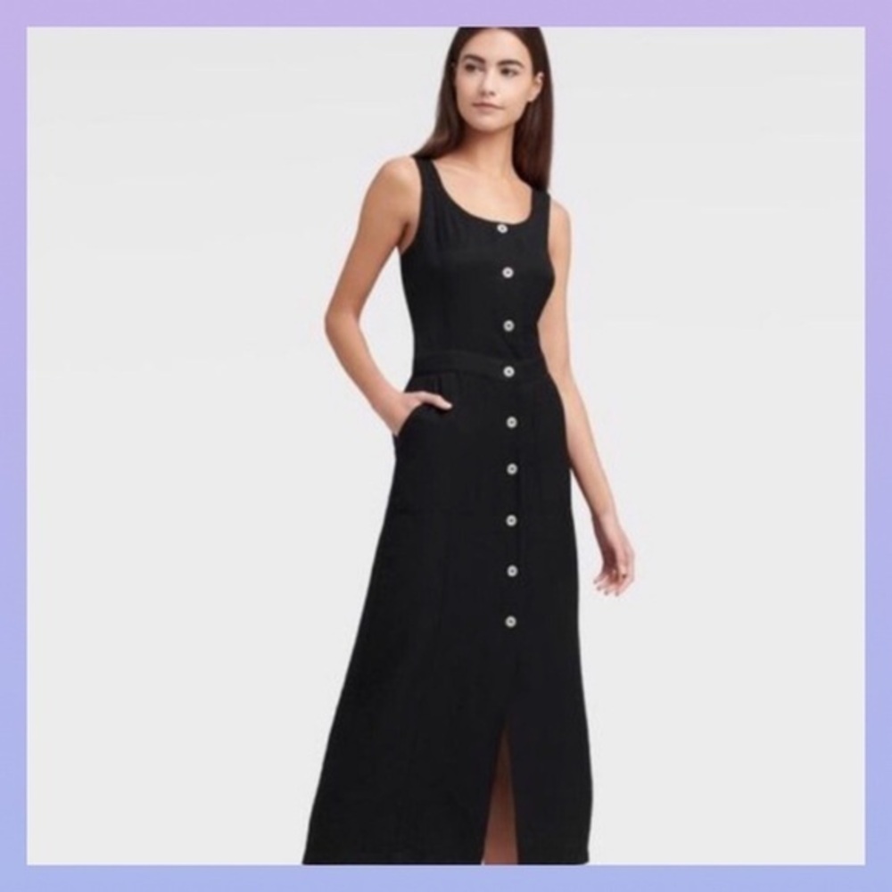 DKNY Black Pinafore Button Down Midi Dress Frock